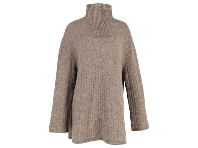 Suéter longo Nanushka com gola alta e zíper em lã marrom  ref.1292818