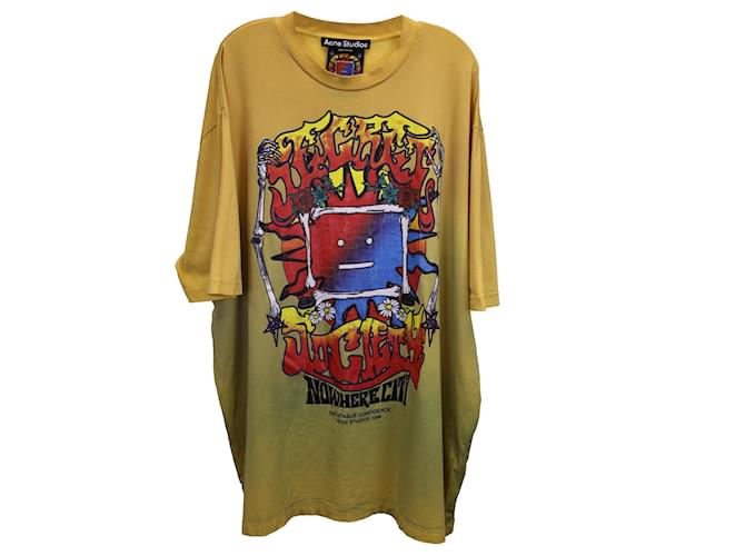 Acne Studios T-shirt oversize en jersey imprimé en coton jaune  ref.1292836