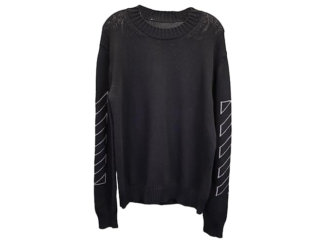 Off White Off-White Diag Outline Knit Crewneck Sweater in Black Cotton  ref.1292840
