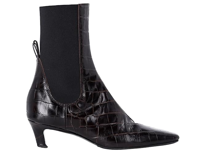Totême Croc-Effect Ankle Boots in Brown Leather  ref.1292850