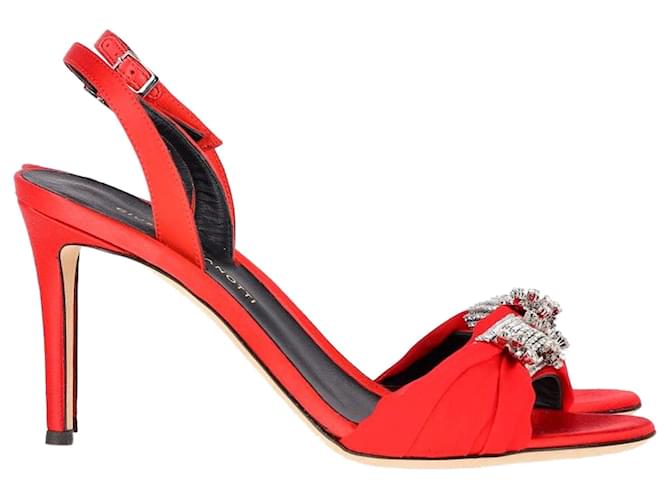 Sandálias abertas com detalhes de cristal Giuseppe Zanotti em cetim vermelho  ref.1292851