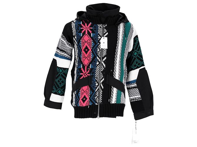 Sacai Jacquard Hooded Jacket in Multicolor Cotton