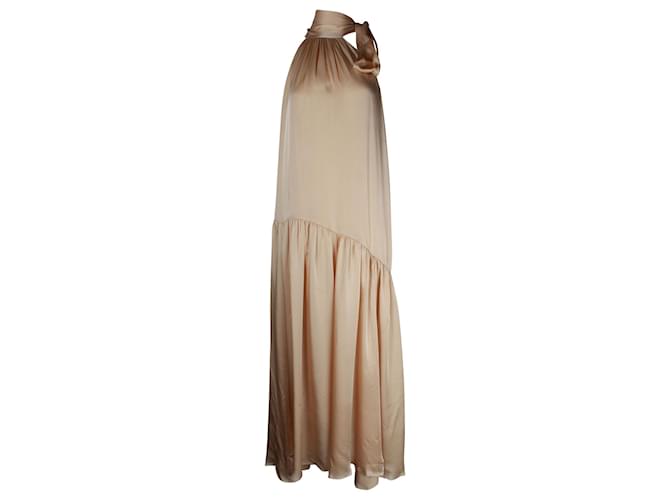 Zimmermann Tie-Neck Halter Maxi Dress in Champagne Silk Golden  ref.1292860