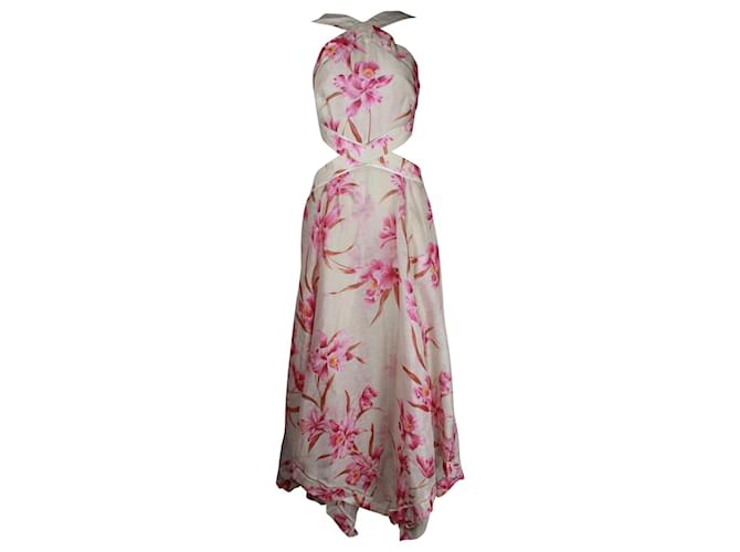 Zimmermann Asymmetric Cut-Out Midi Dress in Floral Print Linen  ref.1292861
