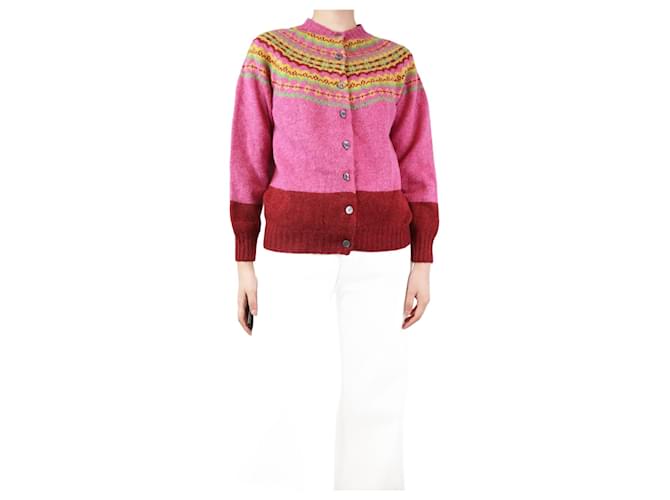 Autre Marque Suéter rosa de lã fairisle com gola alta - tamanho M  ref.1292874
