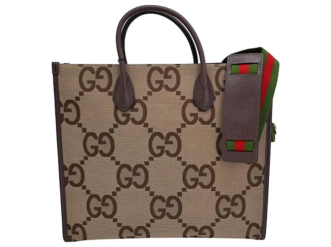 Gucci Jumbo GG Tote Bag in Beige Canvas Brown Cloth  ref.1292886