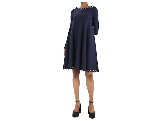 Alaïa Vestido midi azul con ribetes recortados en mezcla de lana - talla UK 8  ref.1292889