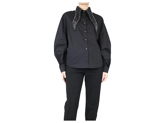 Miu Miu Camisa preta com gola adornada com joias - tamanho S Preto Algodão  ref.1292894