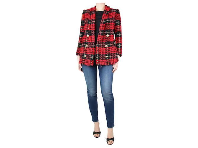 Balmain Red and black plaid jacket - size UK 12 Polyester  ref.1292900