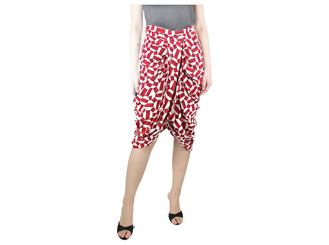 Isabel Marant Red geometric printed gathered skirt - size UK 14 Silk  ref.1292904