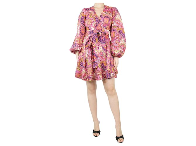 Zimmermann Mini-robe portefeuille en lin imprimé rose - taille UK 10  ref.1292906