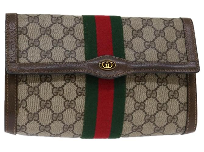 GUCCI GG Supreme Web Sherry Line Clutch Bag Beige Red 41 014 3087 25 Auth ep3495  ref.1292939