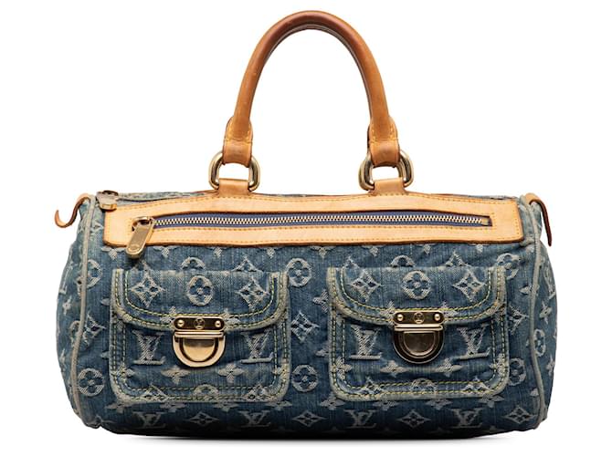 Blue Louis Vuitton Monogram Denim Neo Speedy 30 Boston Bag Leather  ref.1293069