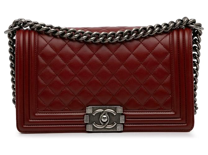 Red Chanel Medium Lambskin Boy Flap Crossbody Bag Leather  ref.1293079