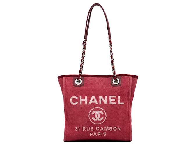 Cabas Chanel Mini Deauville rouge Cuir  ref.1293080