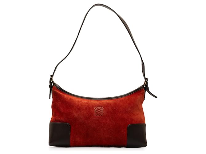 Red Loewe Anagram Suede Shoulder Bag Leather  ref.1293084