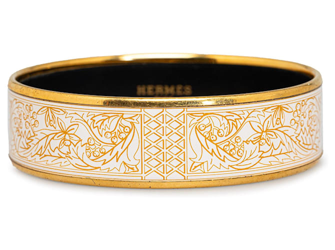 Hermès White Hermes Wide Enamel Bangle Costume Bracelet Metal  ref.1293108