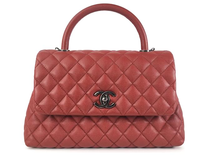 Red Chanel Medium Caviar Coco Top Handle Bag Satchel Leather  ref.1293112