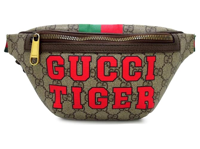 Brown Gucci GG Supreme Web upperr Belt Bag Leather  ref.1293116