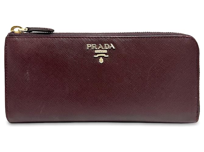 Brown Prada Saffiano Zip Around Long Wallet Leather  ref.1293128