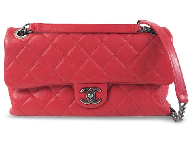 Red Chanel CC Quilted Lambskin Single Flap Shoulder Bag Leather  ref.1293131