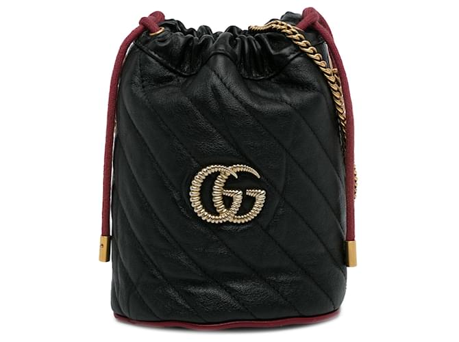 Mini Gucci Torchon GG Marmont negro 2.0 Bolsa de cubo Cuero  ref.1293147