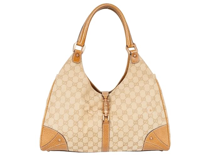 Gucci GG Monogram Jackie Handbag Brown Leather  ref.1293149
