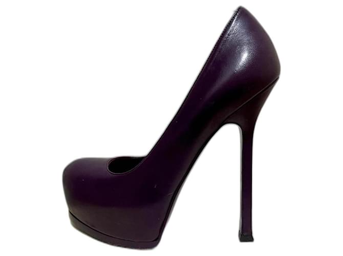 Yves Saint Laurent YSL TripToo 105 pumps nappa, dark magenta Dark purple Leather  ref.1293183