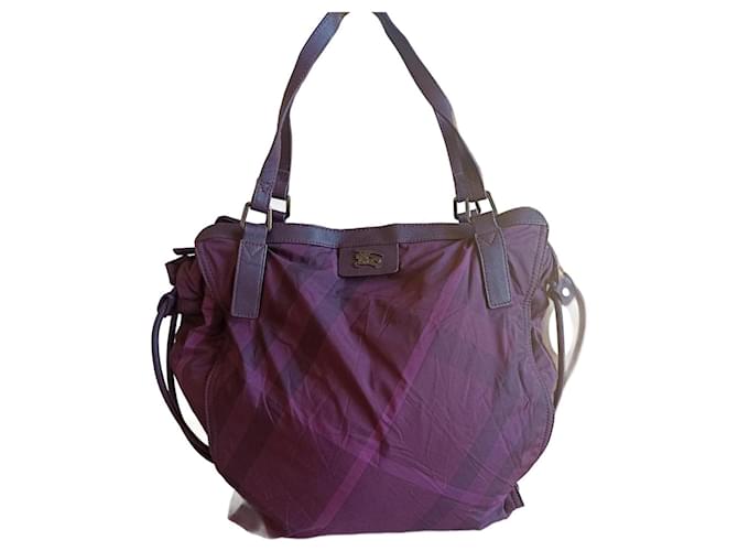 Burberry Totes Purple Leather Polyester  ref.1293187