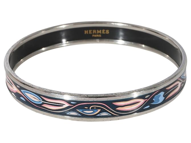 Hermès Narrow Enamel Bracelet With Pink & Blue Design Palladium Plated (67MM) Metallic  ref.1293254