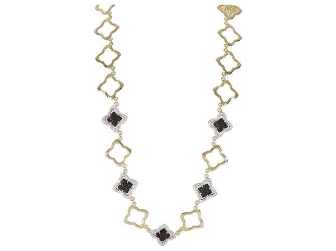 David Yurman Quatrefoil Onyx Diamond Necklace in 18k yellow gold 1.75 ct Silvery Metallic Metal  ref.1293263