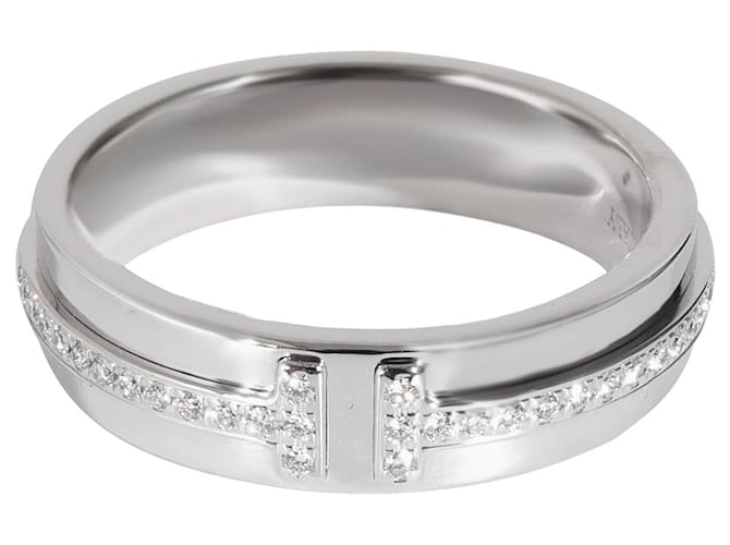 TIFFANY & CO. Anello Tiffany T stretto con diamanti in 18K oro bianco 0.13 ctw Argento Metallico Metallo  ref.1293270