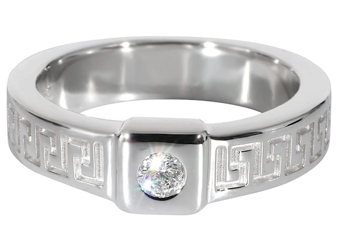 Versace Greek Key Design Diamond Ring in 18K white gold, 07 ctw Silvery Metallic Metal  ref.1293304
