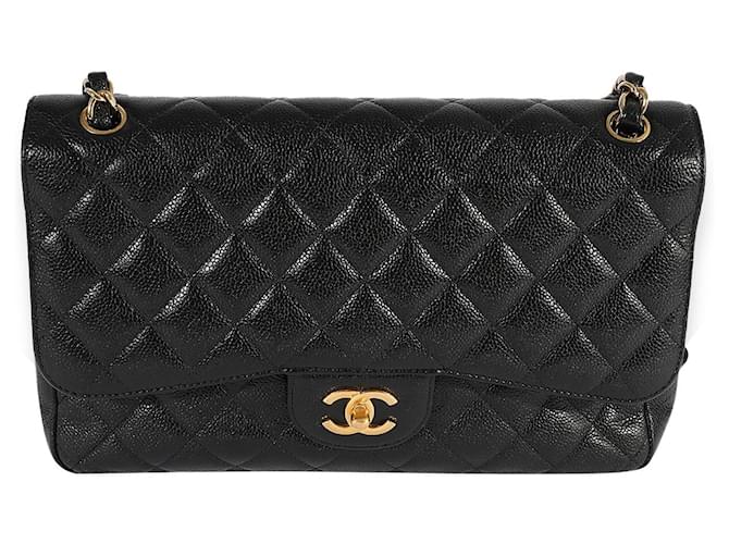 Timeless Chanel Black Quilted Caviar Jumbo Classic Double Flap Bag Leather  ref.1293307