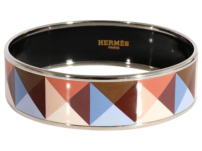 Hermès Plated Clous en Trompe L'Oeil Wide Enamel Bangle (62mm) Metallic  ref.1293338