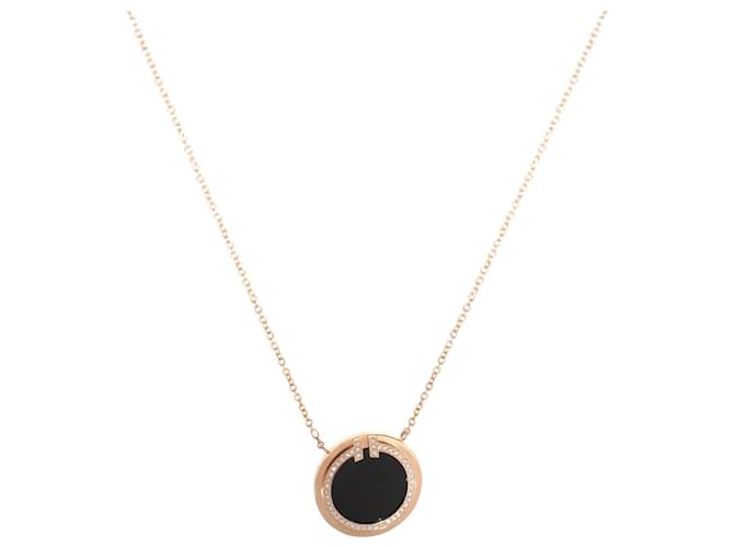 TIFFANY & CO. T Black Onyx & Diamond Circle Pendant in 18k Rose Gold 05 ctw Metallic Metal Pink gold  ref.1293399