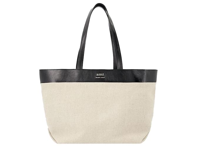 East West Shopper Bag - AMI Paris - Linen - Beige  ref.1293428