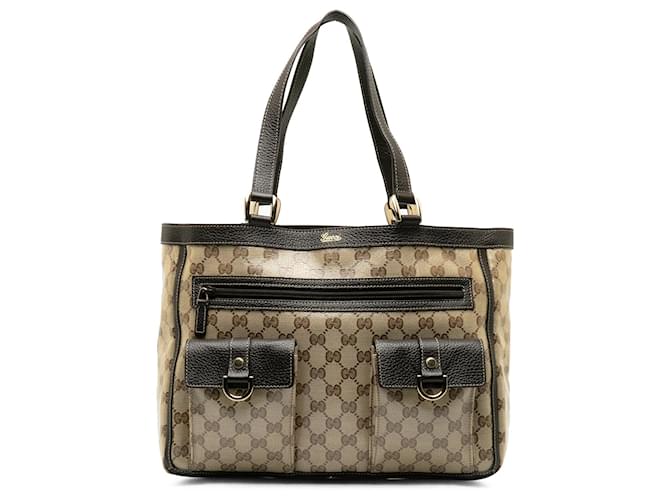 Gucci Brown GG Canvas Abbey Pocket Tote Beige Leather Cloth Pony-style calfskin Cloth  ref.1293572