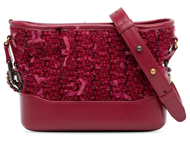 Chanel Red Small Tweed Gabrielle Hobo Leather Cloth  ref.1293583