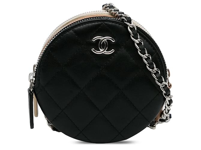 Bolsa Chanel preta CC redonda com zíper triplo Preto Couro  ref.1293594