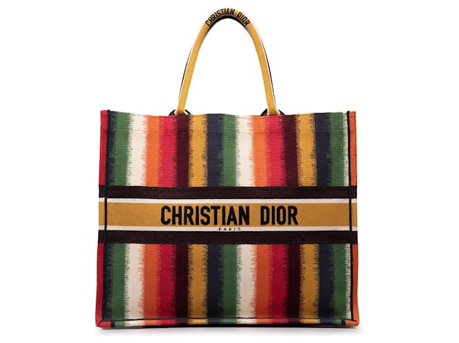 Dior Yellow Large Striped Book Tote Multiple colors Cloth Cloth  ref.1293632