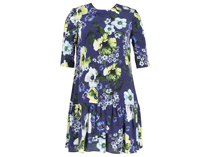 Erdem Floral Print Mini Dress in Blue Silk  ref.1293652