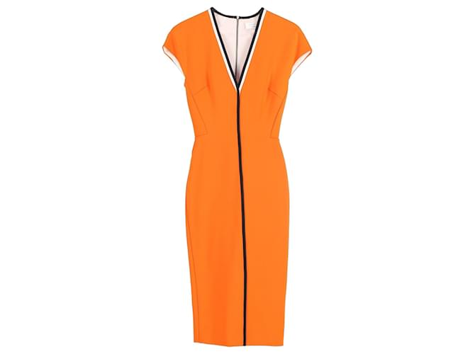 Robe Victoria Beckham à manches courtes et col en V en viscose orange Polyester  ref.1293653