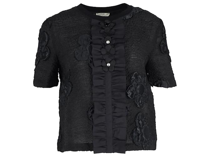 Blusa con flores bordadas Fendi en lana negra Negro  ref.1293662