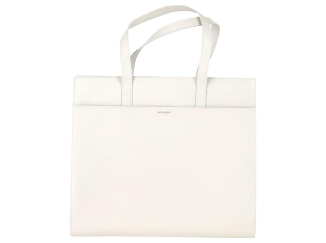 Saint Laurent Flat Shopping Tote Bag in White Leather  ref.1293665