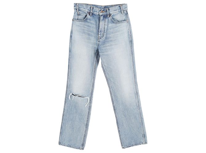 Edge Céline Celine Ripped Washed Denim Jeans in Blue Cotton