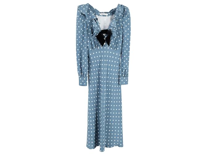 Alessandra Rich Ruffled Embellished Polka-Dot Midi Dress in Blue Silk  ref.1293690