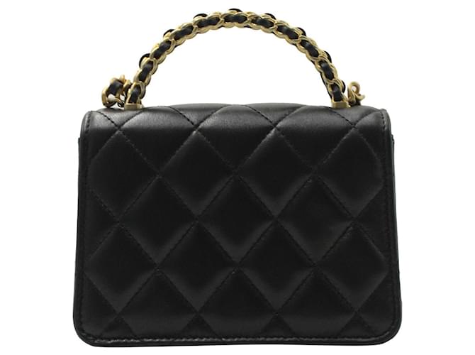 Pochette Chanel Mini Handle con catena in pelle di agnello nera Nero  ref.1293701