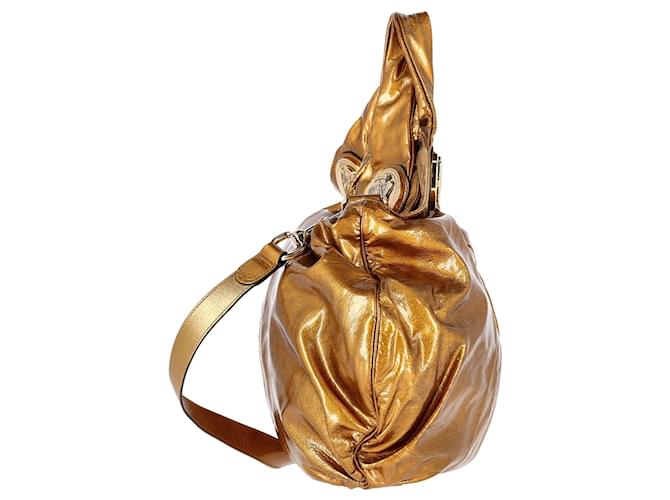 Gucci Large Hysteria Hobo Bag in Metallic Brown Patent Leather Golden  ref.1293707