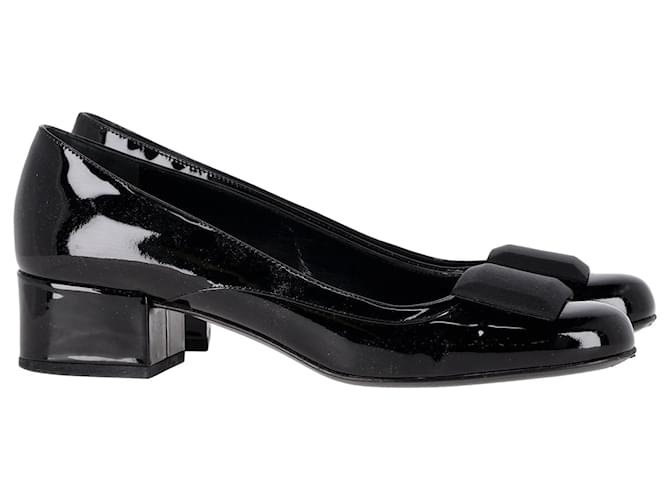 Saint Laurent Zapatos de salón Prada Block de tacón bajo en charol negro Cuero  ref.1293709